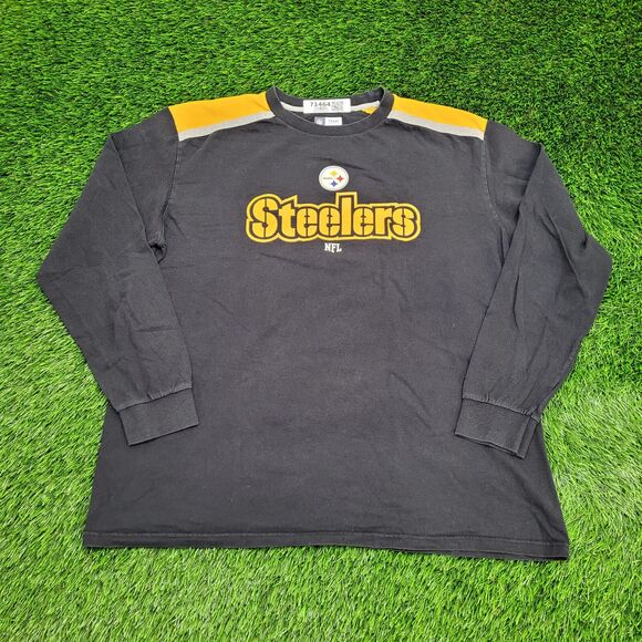 Pittsburgh-Steelers Shirt Large 23x26 Spellout Black Yellow - Picture 1 of 12